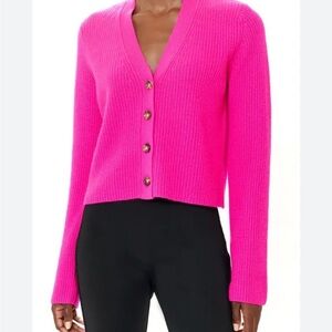 La Ligne Toujours Bright Pink V-Neck Button Cardigan Sweater